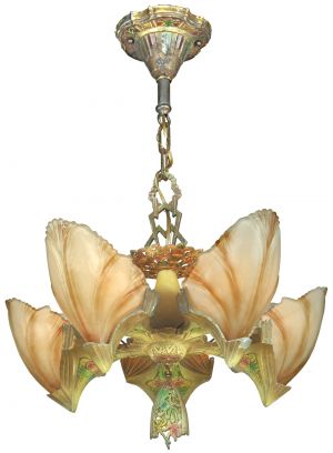 Art Deco 5-Shade Clam Shell Chandelier by Mid-West (ANT-1270)