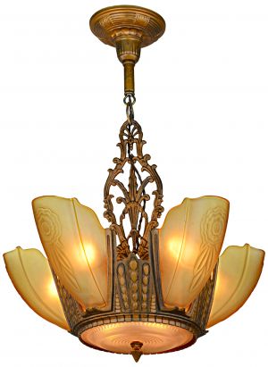 American Art Deco 6-Shade Chandelier by Puritan (ANT-1273)