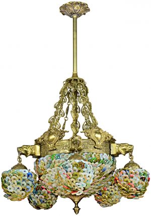 Lovely Bohemian Glass Flower Bowl & Drop Shade Chandelier-Circa 1920-30 (ANT-1275)