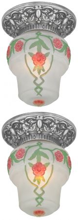Pair of Edwardian Ceiling Lights with Puffy-Style Shades (ANT-1290)
