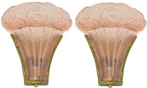 Magnificent LARGE and Imposing Pair of French Bronze & Embossed Art Deco Sconces (ANT-1297)