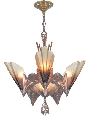 Solid Bronze Art Deco Slip Shade Chandelier by Mid West Mnf. (ANT-1304)