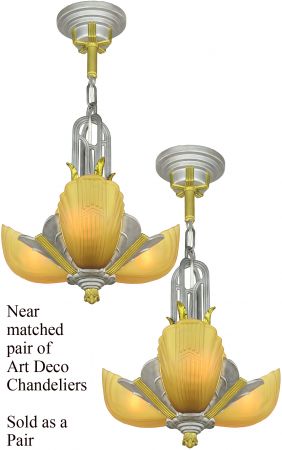 Remarkable PAIR of  Markel Three-Light Art Deco Streamline Chandeliers (ANT-1307)