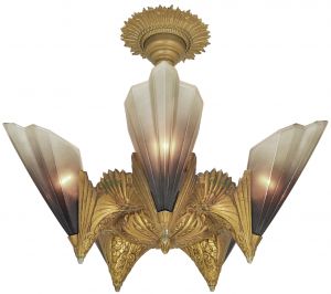 Five-Light, Brown-Tip Shade Chandelier by Mid-West Mnf. c.1930 (ANT-1313)