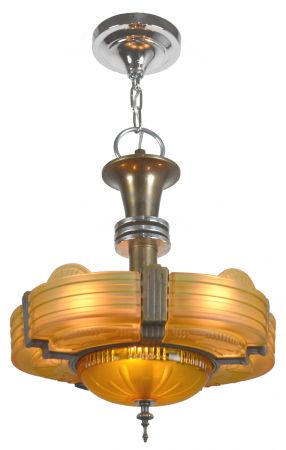 Very Collectable Art Deco, SIX Slip Shade Chandelier by Globe (ANT-1317)