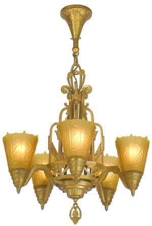 Antique Art Deco Slip Shade Chandelier by Lincoln (ANT-1323)