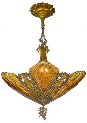 Scarce Art Deco Solid Bronze Chandelier by Mid-West c.1935 (ANT-1326)