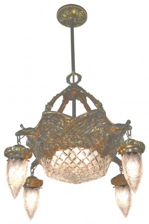 Magnificent Late Victorian/Edwardian French Cast BRONZE Fixture with Nice Cut Glass Shades (ANT-1343)
