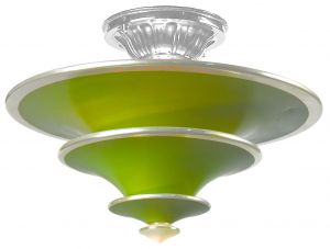 Art Deco Green and Nickel-Banded Step-Layered Light (ANT-1349)