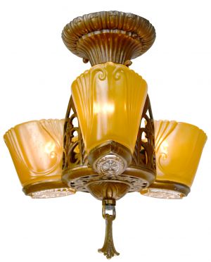 Neat Art Deco 3-Shade Low Ceiling Chandelier by Virden (ANT-1353)