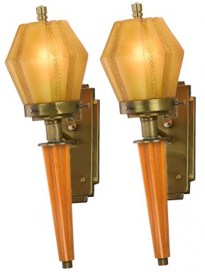 Mid-Century Modern or Deco Pair of Brass & Bakelite Wall Sconces (ANT-1359)