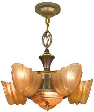 Streamline Art Deco Slip Shade Chandelier Attributed to Halcolite (ANT-1372)