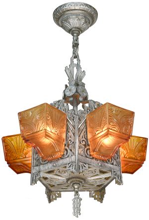 Very Different and Rare Five-Light Art Deco Slip Shade Chandelier (ANT-1373)