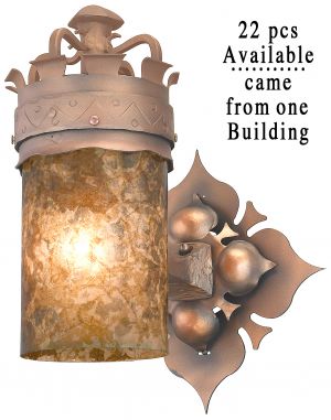 Rare Offering of Gothic/Medieval Red-Bronzed Iron and Amber MICA Sconces (ANT-1410)