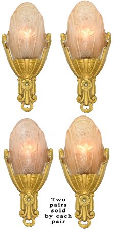 Two Pairs of Antique Art Deco Sconces by Lincoln (ANT-1449)