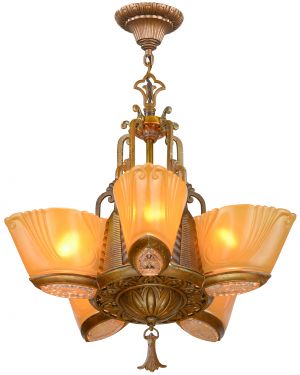 Great Art Deco 5-Shade Chandelier by Virden (ANT-1452)