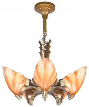 Art Deco 5-Shade Clam Shell Chandelier by Mid-West (ANT-1458)