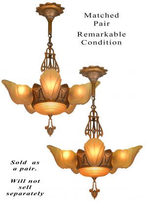 Pair of Top-of-the-Line Art Deco 6-Shade Chandeliers by Markel (ANT-1463)