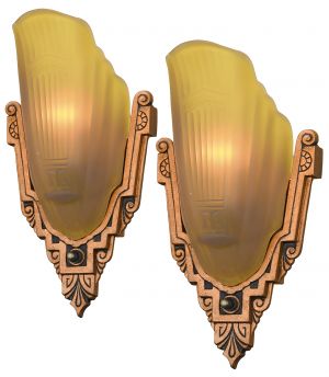 Pair of Nice Long Slip Shade Art Deco Sconces by Markel (ANT-1465)