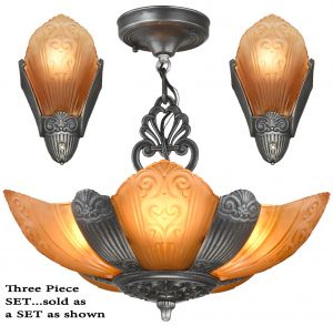 Virden 3-Piece Art Deco Light Set Consisting of a 5-Light Chandelier with a Pair of Matching Sconces (ANT-1470)
