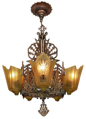 Antique Restore Bronzed Finish Art Deco Slip Shade Chandelier (ANT-152B)