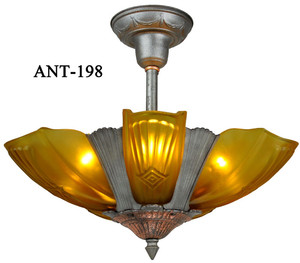 Antique Art Deco Subtle Streamline Design 5 Shade Chandelier c1935 (ANT-198)