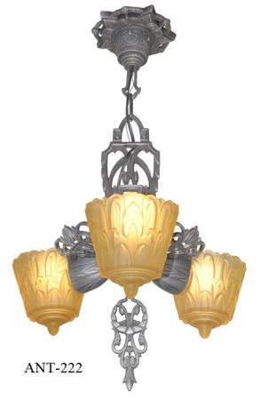 Antique Art Deco Lincoln 3 Light Pendant Chandelier (ANT-222)