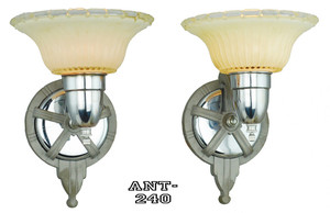 Pair of Antique Streamline Art Deco Sconces c1930 (ANT-240)