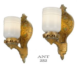 Art Deco Original Polychrome Wall Sconces Pair Antique 1920s Lights (ANT-252)