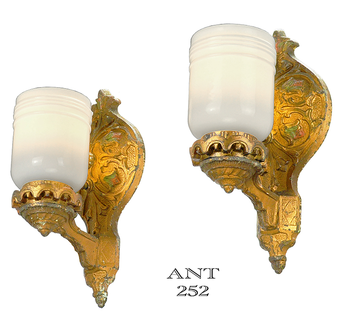 Art Deco Original Polychrome Wall Sconces Pair Antique 1920s Lights Ant 252