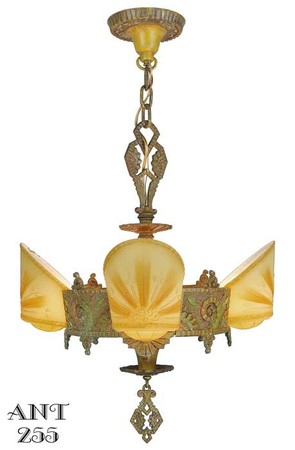 Williamson/Beardslee 4 Light Art Deco Slip Shade Chandelier (ANT-255)