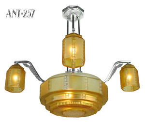 French Streamline Art Deco Chandelier c1930 (ANT-257)