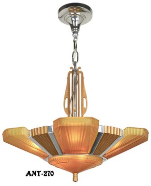 Antique Art Deco Mid-West Mnf Beverly 6 Light chandelier with original shades (ANT-270)
