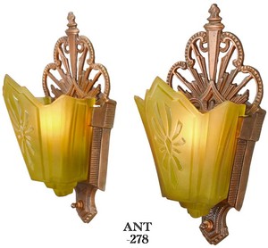Antique Restored Red-Bronzed Finished Art Deco Slip Shade pair of wall sconces (ANT-278)