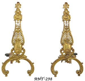 Pair of Brass Andirons - Turn of the century