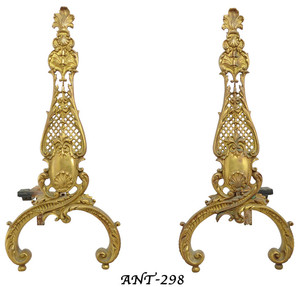 Pair of Brass Andirons - Turn of the century