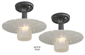 Art Deco Pair of Quaker Hat ceiling lights (ANT-312)