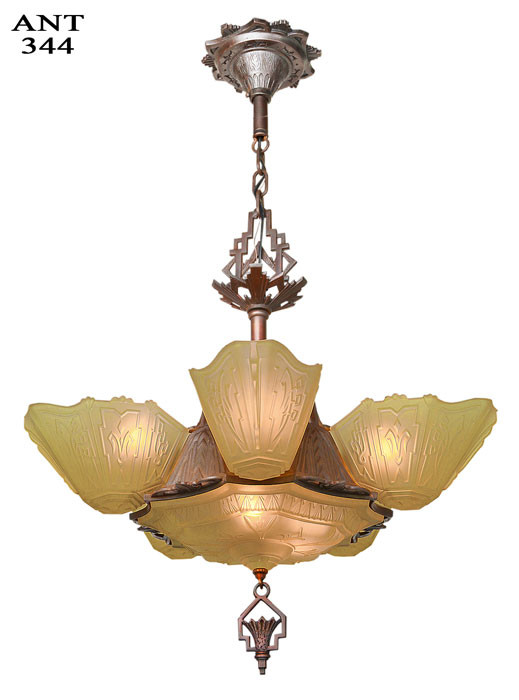 Art Deco 6 Shade Antique Chandelier by Markel (ANT-344)
