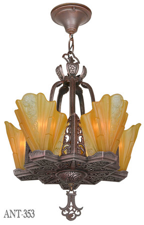 Art Deco Slip Shade Copper-Bronze Finish Chandelier (ANT-353)