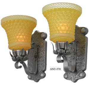 Art Deco pair of C1920 Sconces with Hobnail Shades (ANT-370)