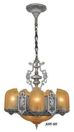 Art Deco Slip Shade 6 Light Chandelier (ANT-377)