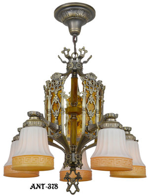 Antique Turn of the Century Art Deco 5 Light Chandelier (ANT-378)