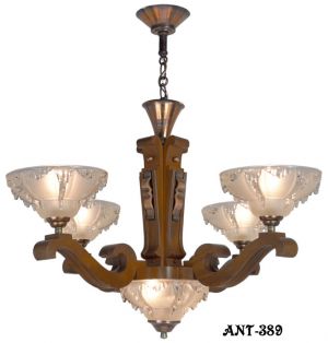 Art Deco French Ezan Style Icicle Chandelier with 4 Arm Wooden Body (ANT-389)