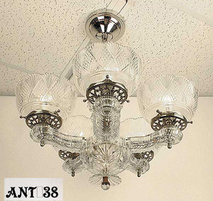 Antique 1920's Restored Crystal Glass 5 Light Chandelier Fixture (ANT-38)