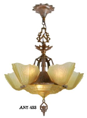 Art Deco 6 shade Chandelier by Markel "8800" Series (ANT-433)