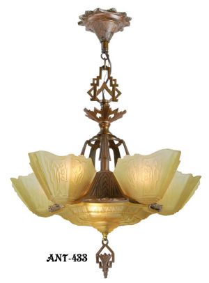 Art Deco 6 shade Chandelier by Markel 