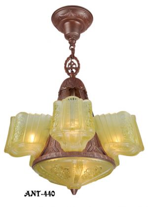 Art Deco Chandelier Circa 1930s Antique Slip Shade Ceiling Light (ANT-440)