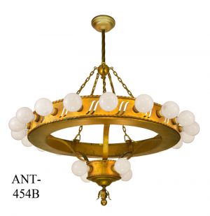 Large Bare Bulb Antique 1920's Bank Chandelier (ANT-454B)