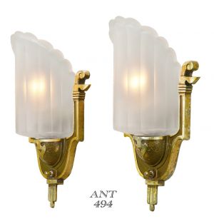 Antique Art Deco Wall Sconces by Mid-West Circa 1935 Slip Shade Lights (ANT-494)