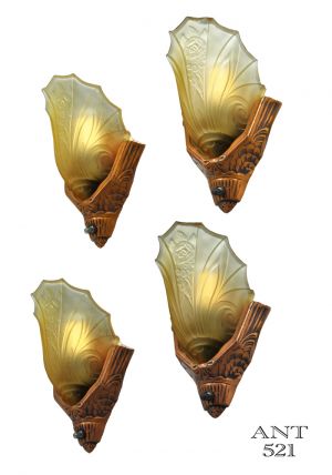 Art Deco Set of 4 Antique Wall Sconces with Slip Shades by Halcolite (ANT-521)
